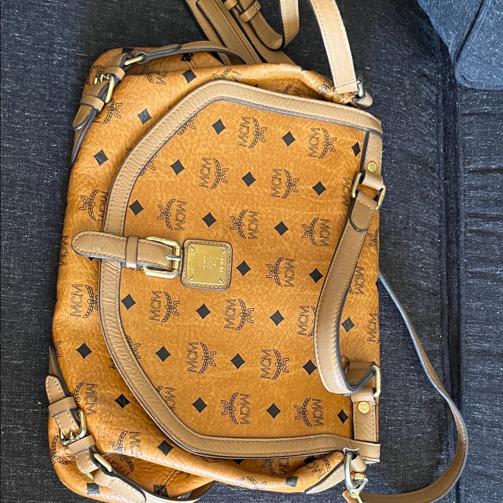 MCM Cognac Visetos Logo Crossbody Satchel
